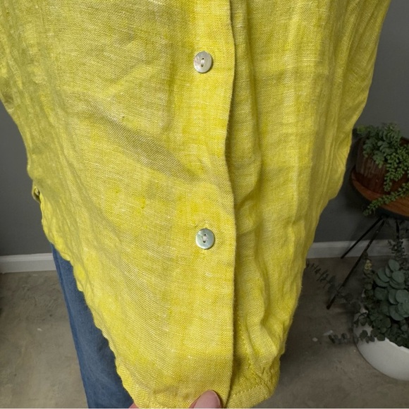Rachel Roy yellow linen button down short sleeve shirt womens small summer - Picture 6 of 8